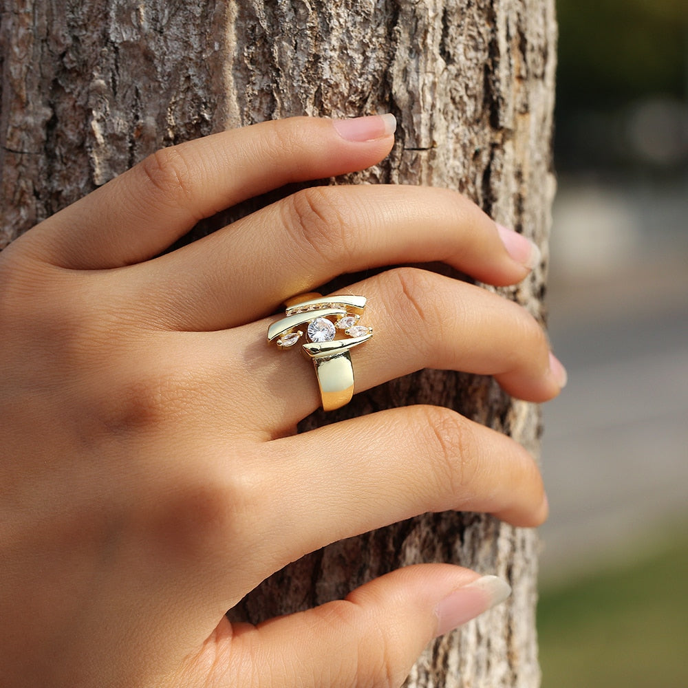 Gold Color Geometric Shape Women Rings