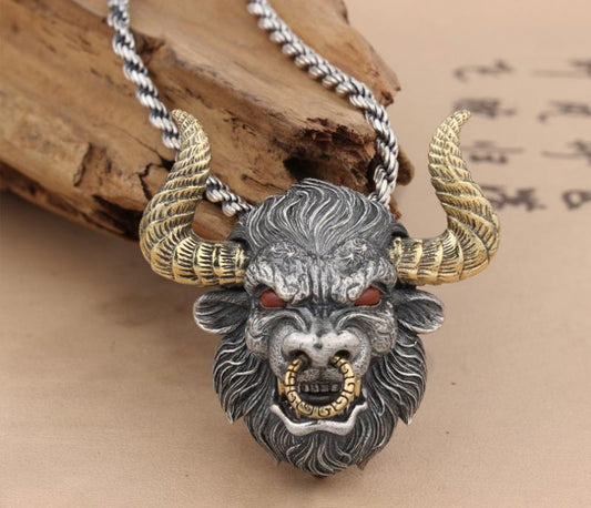 Creative bull Head Silver Gold Necklace