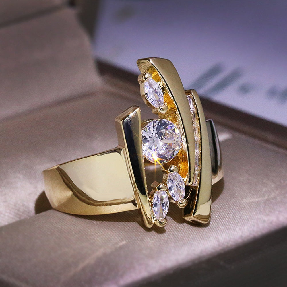 Gold Color Geometric Shape Women Rings