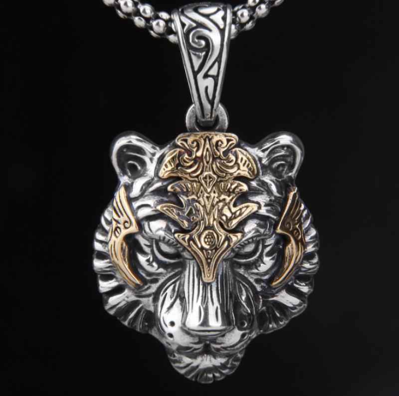 Creative Tiger Head Silver Gold Necklace