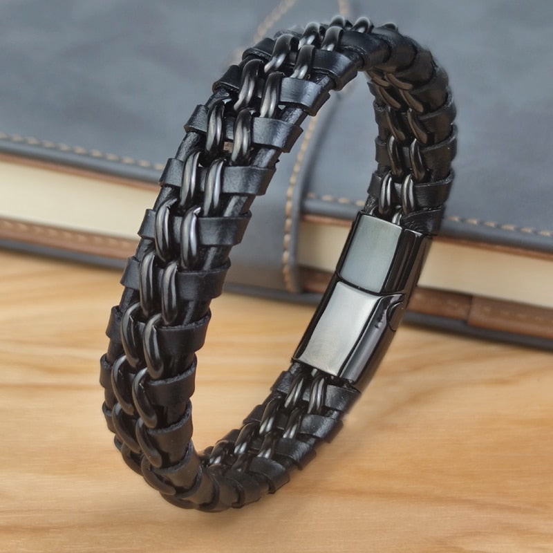 Genuine Leather Chain Bracelet for Men