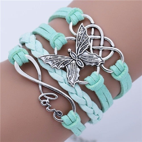 Handmade Multilayer Sky blue Leather Bracelet