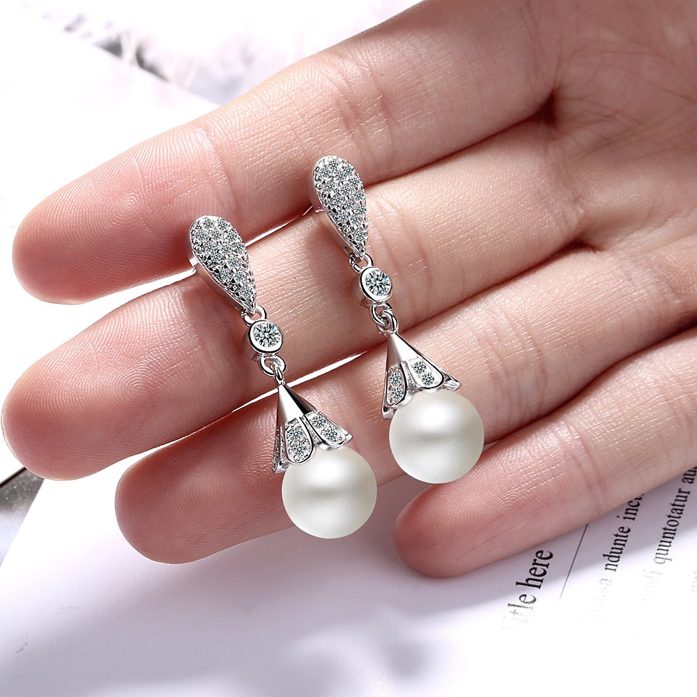 925 sterling silver freshwater pearl drop earrings