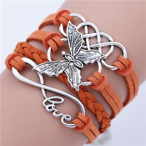 Handmade Multilayer Orange Leather Bracelet