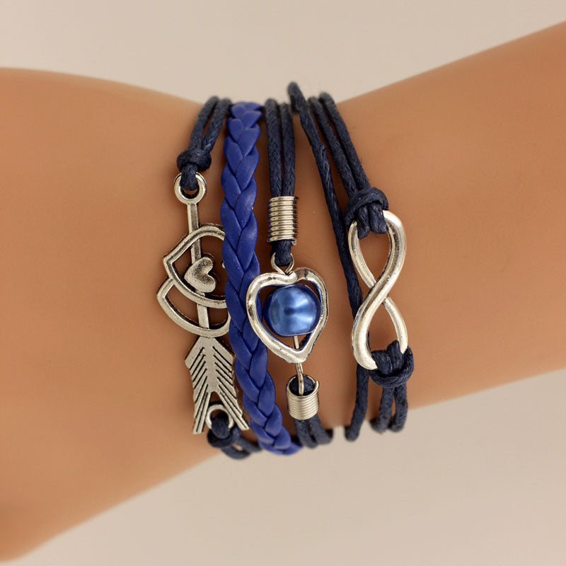 Love Heart Dark Blue Pearl Leather Bracelets