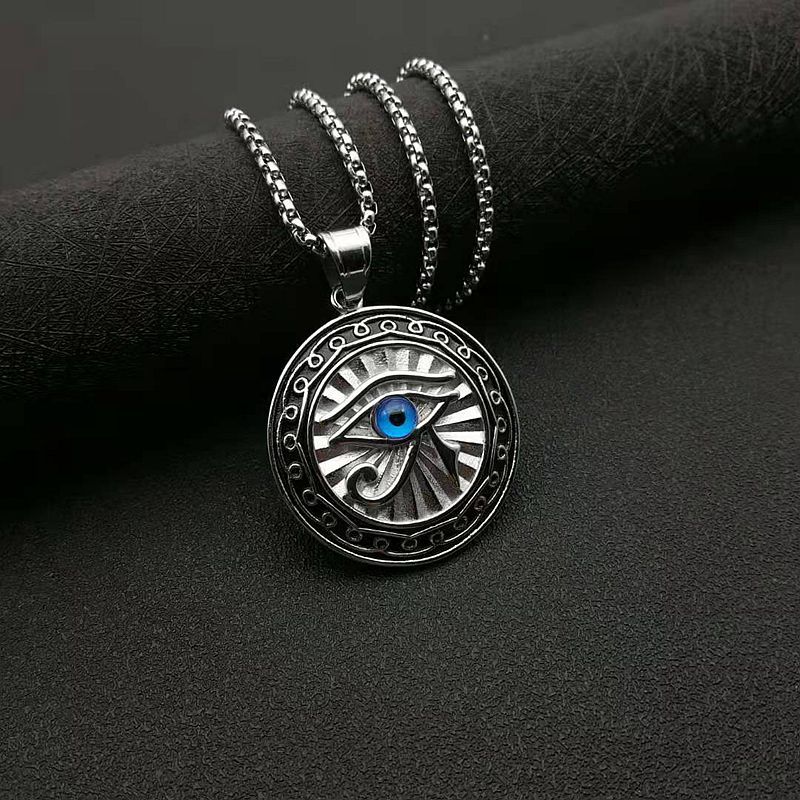 Men Horus Blue Eye Silver Necklace