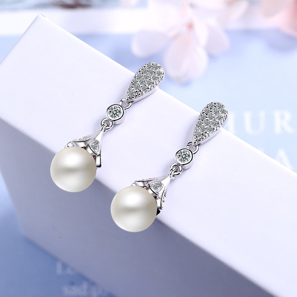 925 sterling silver freshwater pearl drop earrings