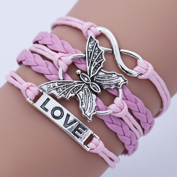 Handmade Multilayer Pink Leather Bracelet