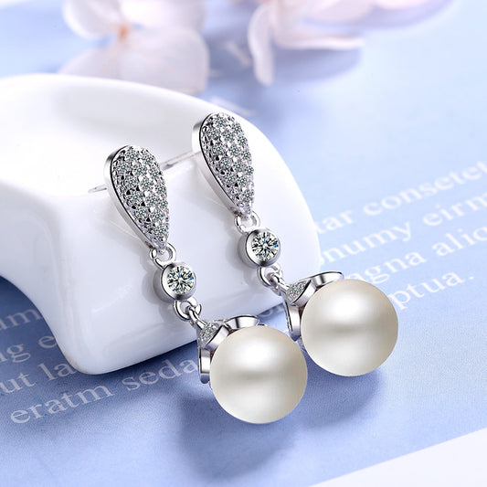 925 sterling silver freshwater pearl drop earrings