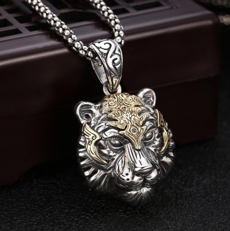 Creative Tiger Head Silver Gold Necklace