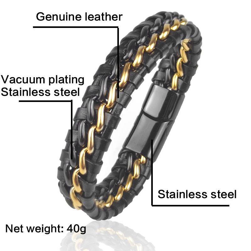 Genuine Leather Chain Bracelet for Men