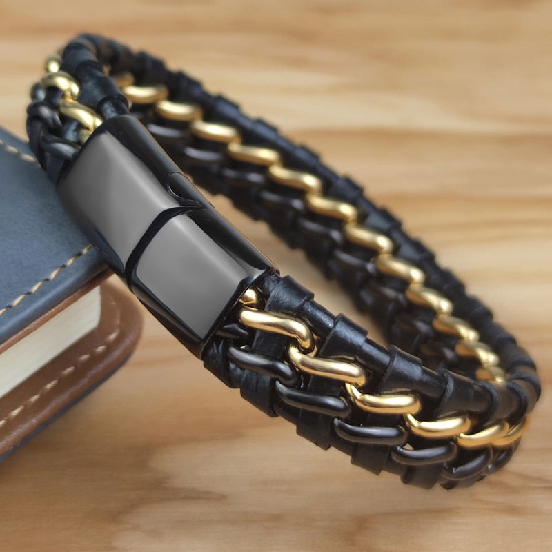 Genuine Leather Chain Bracelet for Men