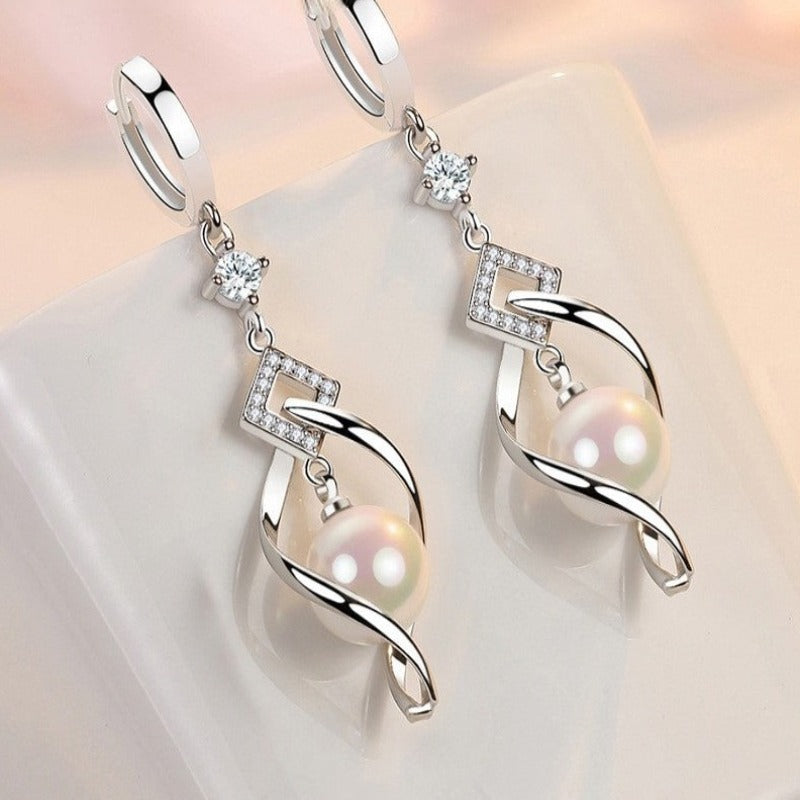 Sterling Silver Natural Pearl Rotate Earrings