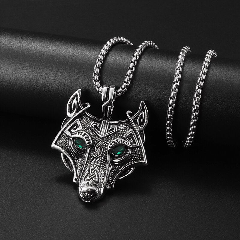 Creative green eye wolf Necklace