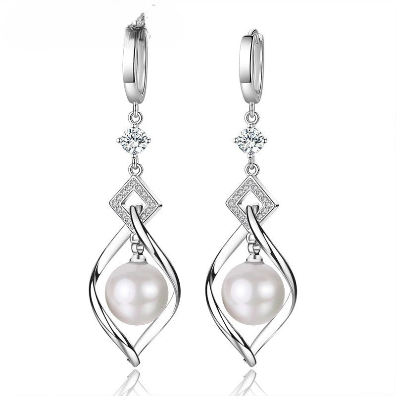 Sterling Silver Natural Pearl Rotate Earrings