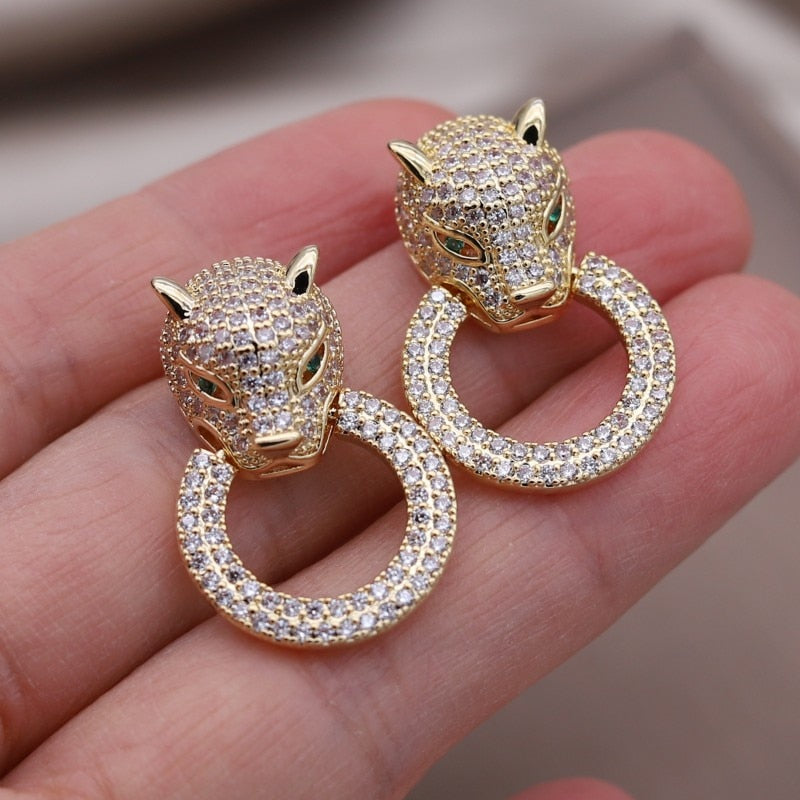 Copper Set Zircon Colorful Animal Leopard Earrings