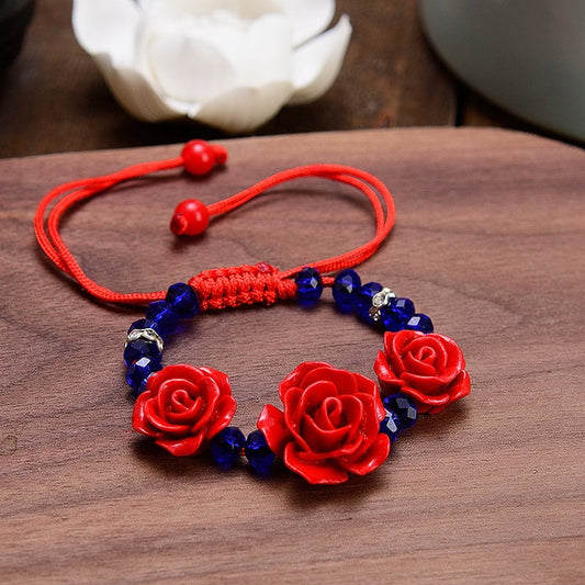 Handmade Wove Rose Flower Bracelet