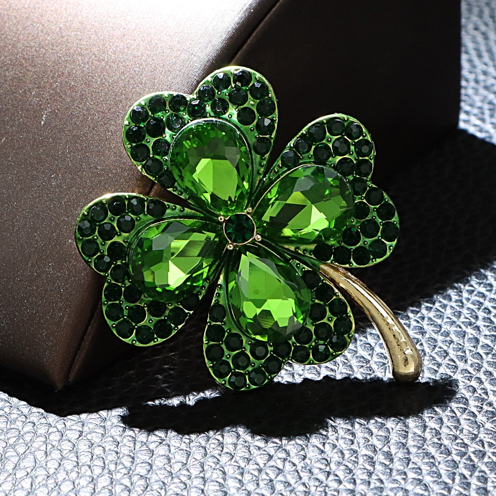 Rhinestone Clover Brooches