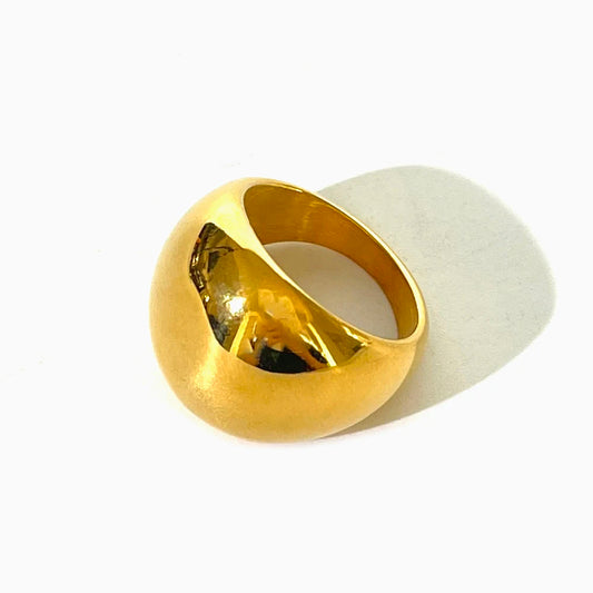 Stainless Steel Solid 18K Gold Plated Dome Ring