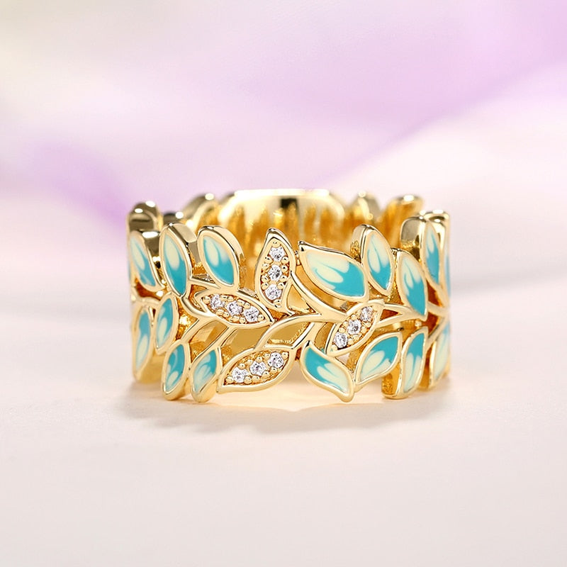 Unique Design Gradient Enamel Leaf Rings