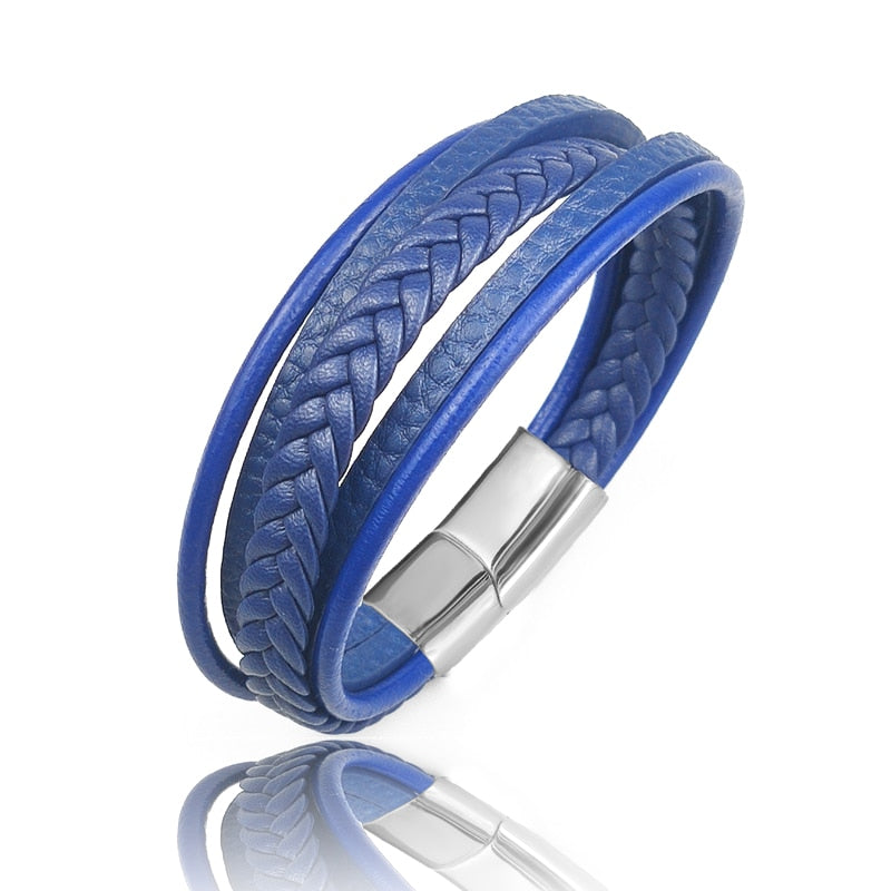 blue Braided Leather Men Bracelet