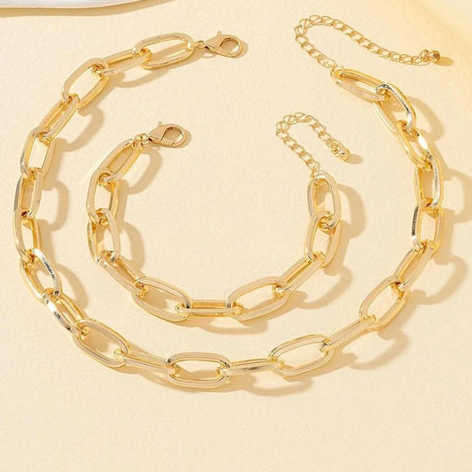 2 PCS Set Gold Color Necklace Bracelet Set