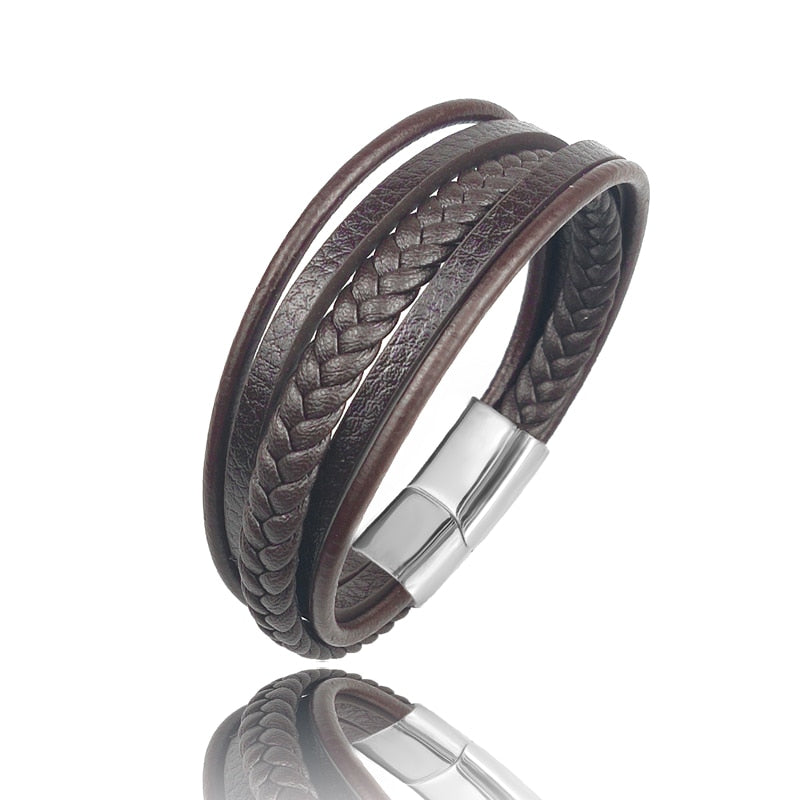 brown Braided Leather Men Bracelet