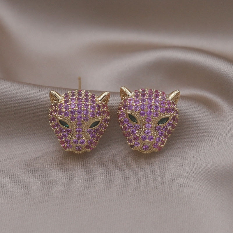 Copper Set Zircon Colorful Animal Leopard Earrings