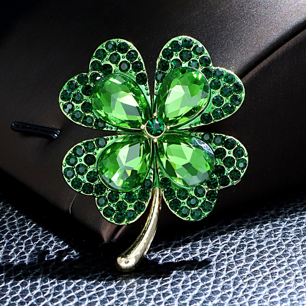 Rhinestone Clover Brooches