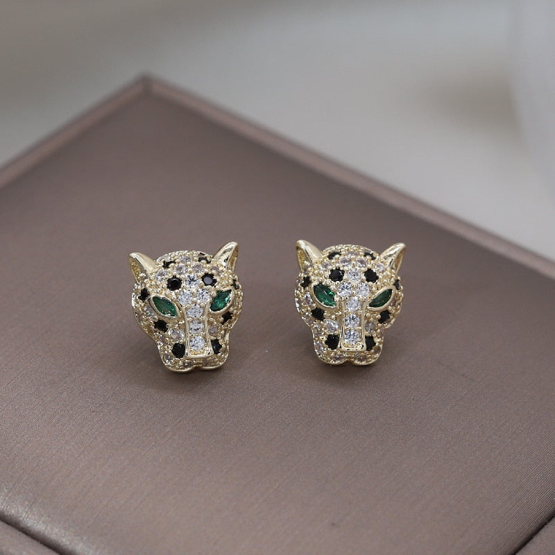 Copper Set Zircon Colorful Animal Leopard Earrings