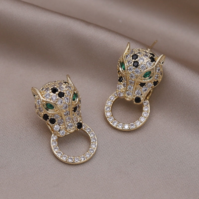 Copper Set Zircon Colorful Animal Leopard Earrings