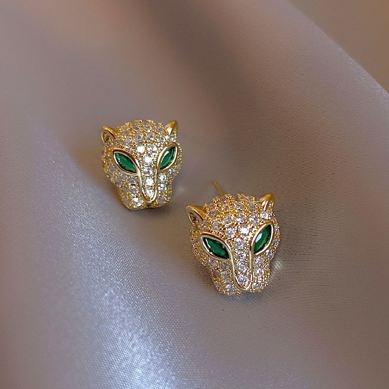 Copper Set Zircon Colorful Animal Leopard Earrings