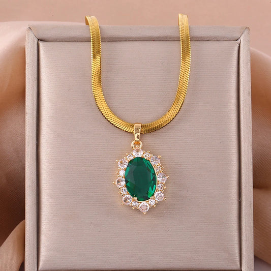 Green Oval Tourmaline Pendant Necklace