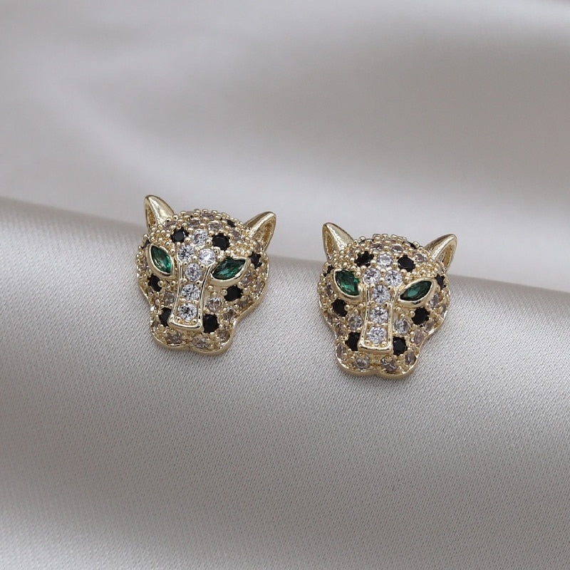 Copper Set Zircon Colorful Animal Leopard Earrings