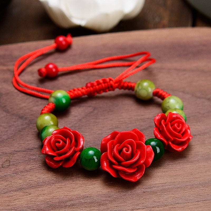 Handmade Wove Rose Flower Bracelet