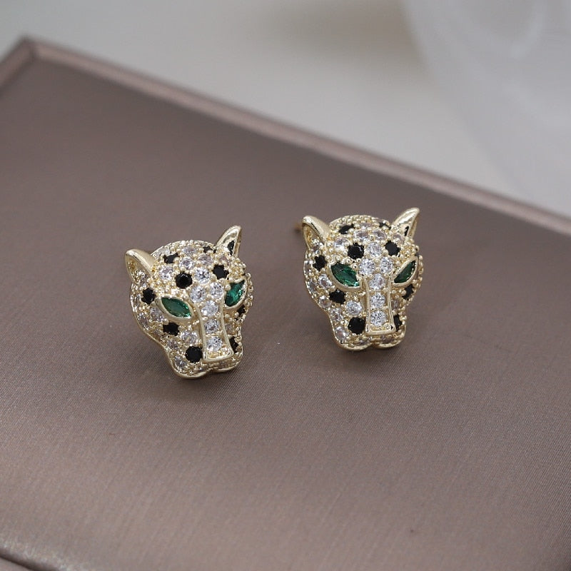 Copper Set Zircon Colorful Animal Leopard Earrings