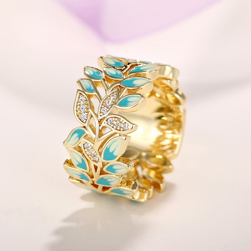 Unique Design Gradient Enamel Leaf Rings