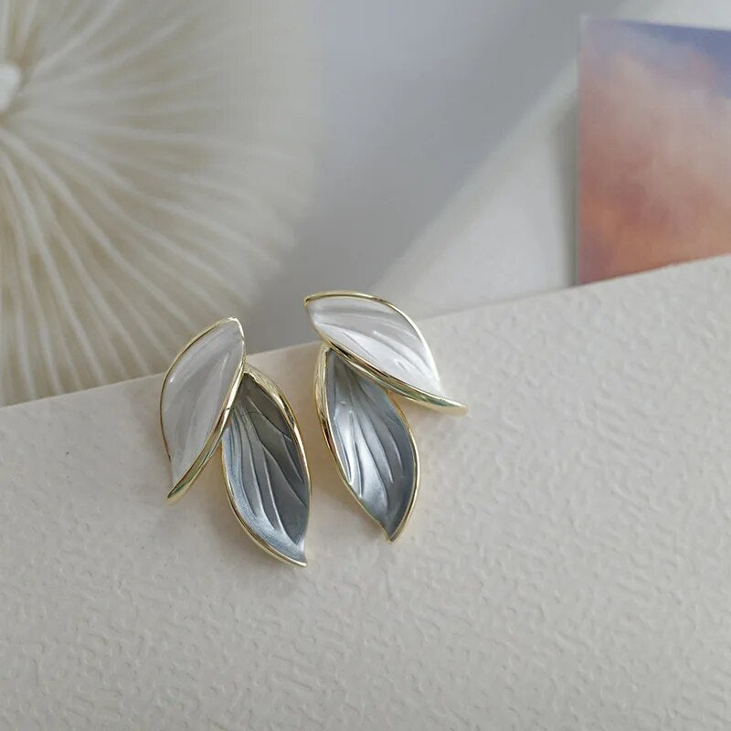 Lovely Sweet Grey Leaf Stud Earrings