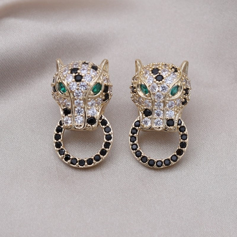 Copper Set Zircon Colorful Animal Leopard Earrings