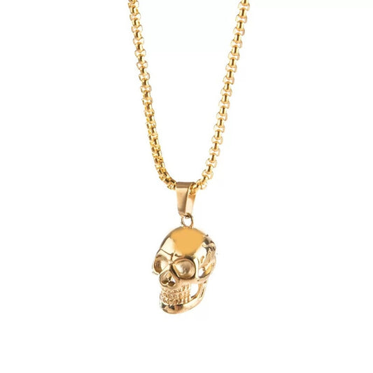 Stainless Steel Golden Plated Skull Necklace