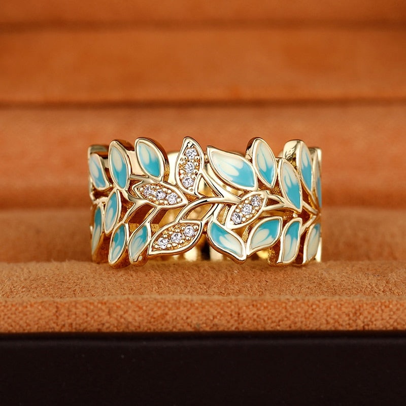 Unique Design Gradient Enamel Leaf Rings