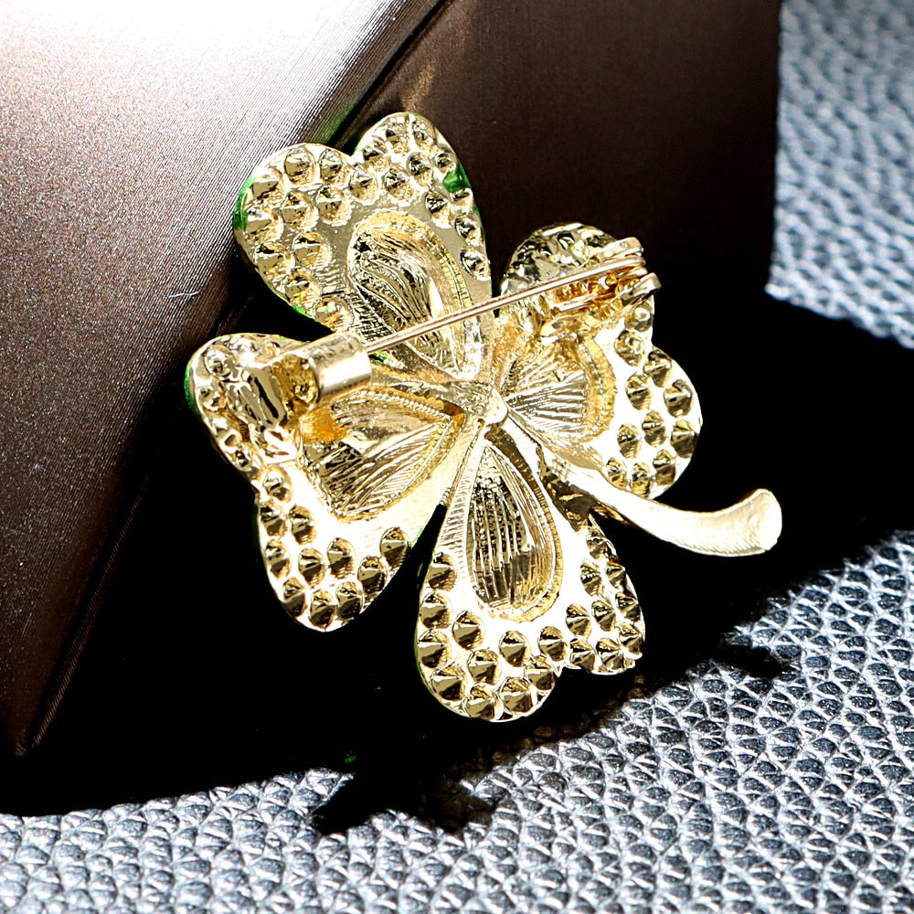 Rhinestone Clover Brooches