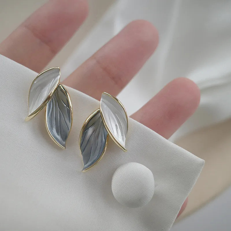 Lovely Sweet Grey Leaf Stud Earrings