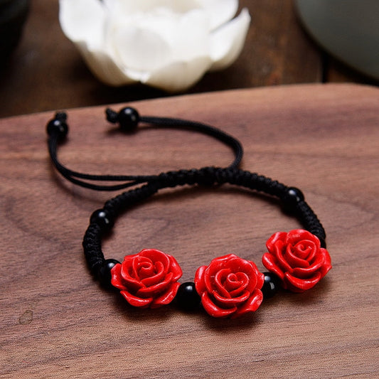 Handmade Wove Rose Flower Bracelet