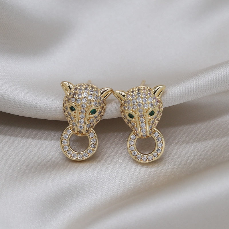 Copper Set Zircon Colorful Animal Leopard Earrings