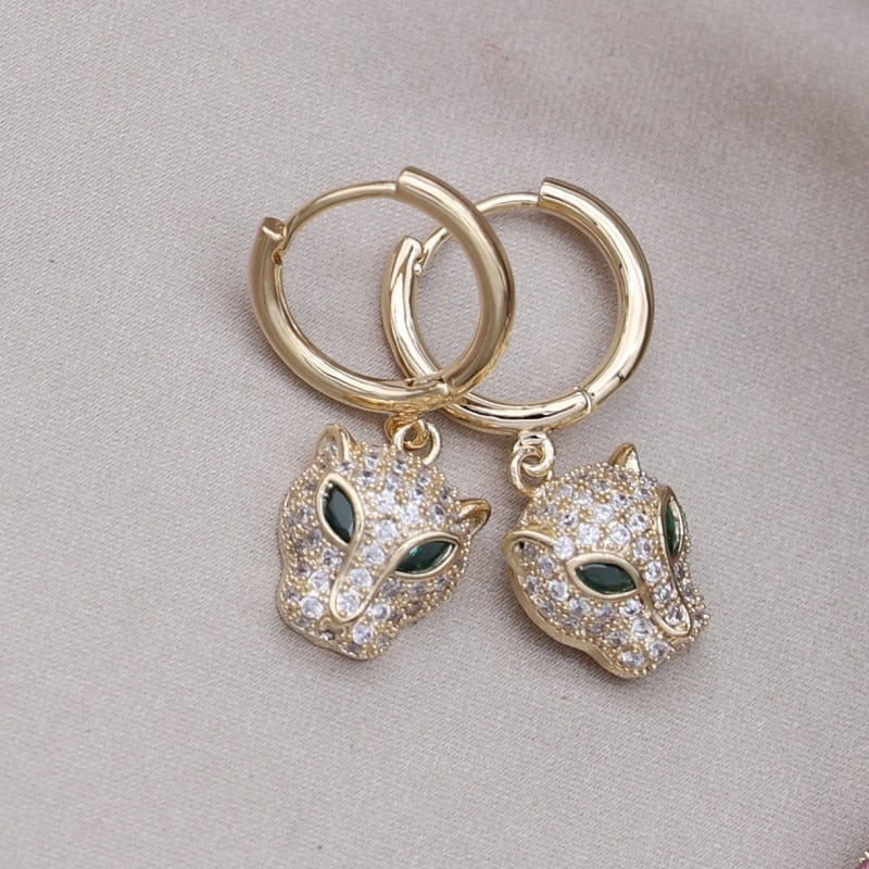 Copper Set Zircon Colorful Animal Leopard Earrings