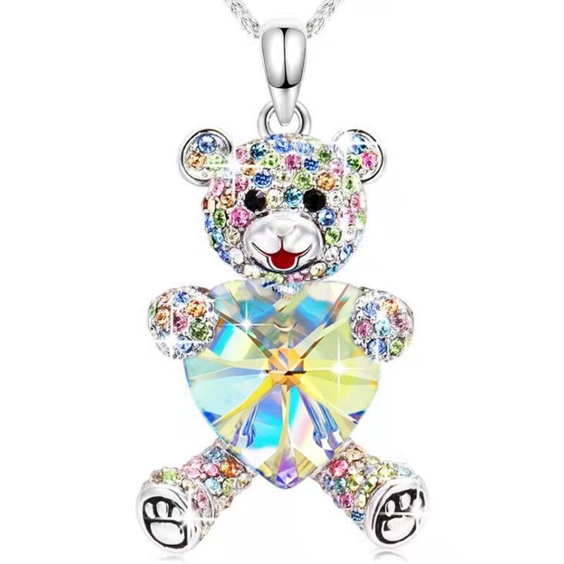 colorfull Heart Crystal Zircon Bear Necklace