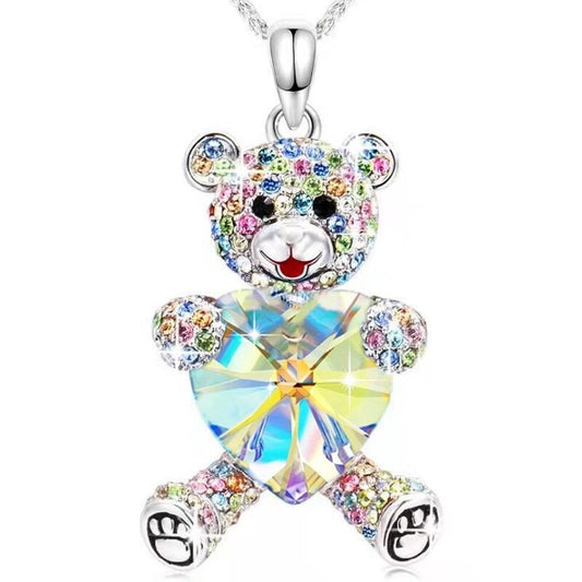 colorfull Heart Crystal Zircon Bear Necklace