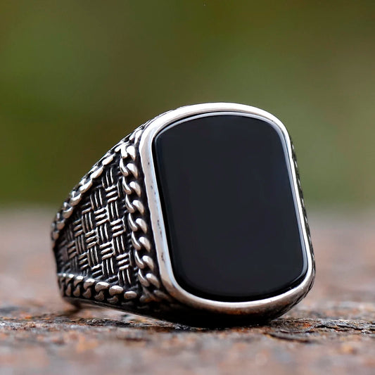 Black Stone Zircon Men's Ring