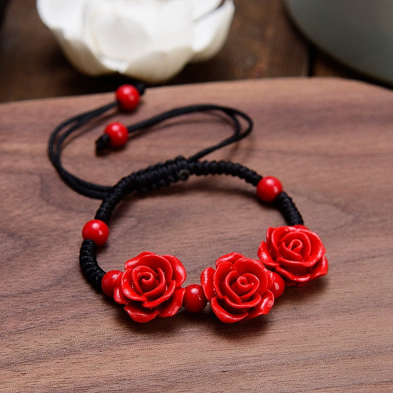 Handmade Wove Rose Flower Bracelet